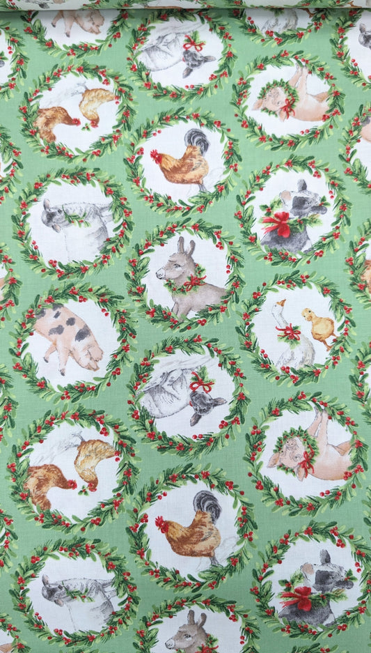 Northcott- Bernyard Christmas- Animal Wreaths