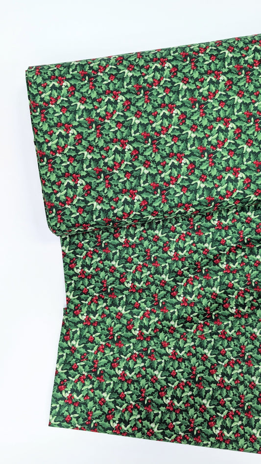 Northcott- Bernyard Christmas- Holly Dark Green